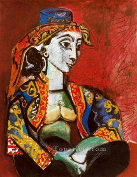 パブロ・ピカソ Painting - トルコ衣装を着たジャクリーン 1955年 パブロ・ピカソ